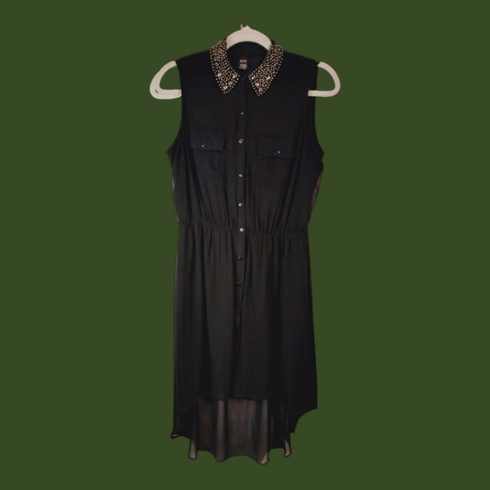 Black Short Sleeve Shear Dress 100% Polyester Size XL